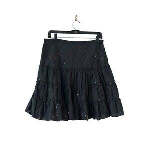 Vintage Cottagecore Tiered Sequin Skirt Ruffles Butterfly Sz M Y2K Whimsigoth